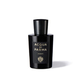 Black Acqua di Parma Ambra perfume bottle on a white background