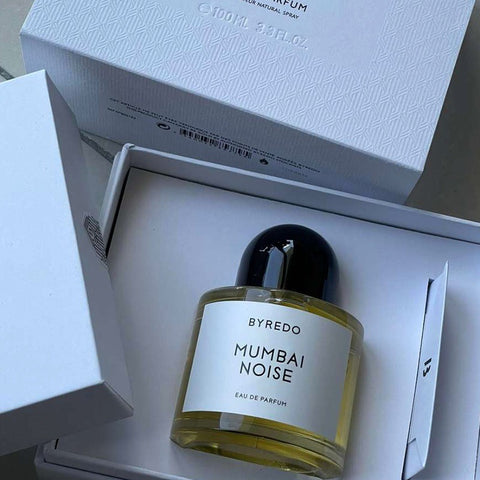 Byredo Mumbai Noise perfume bottle in an open box