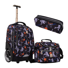 Wires Basketball Big Wheel School Bag Trolley Set of 3 (Lunch Bag & Pencil Case)