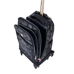 Wires Black Camouflage 4-Wheels School Backpack Trolley Set (Lunch bag & Pencil Case)
