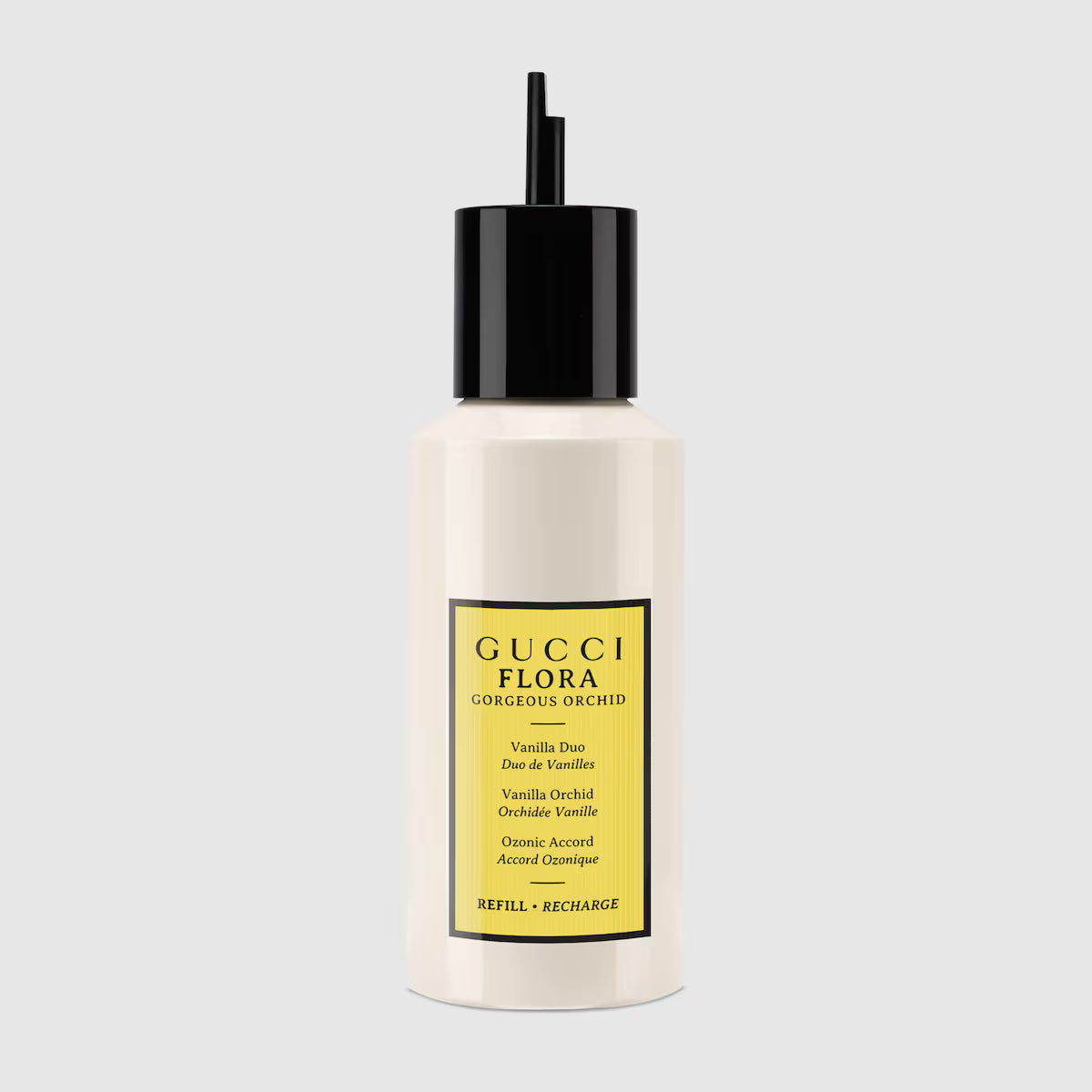 Gucci Flora refill bottle on a light gray background