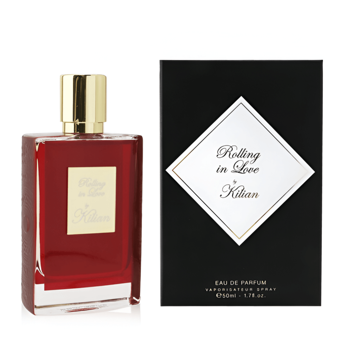 Kilian Rolling In Love Eau de Parfum 50ml - the bottle beside its presentation box