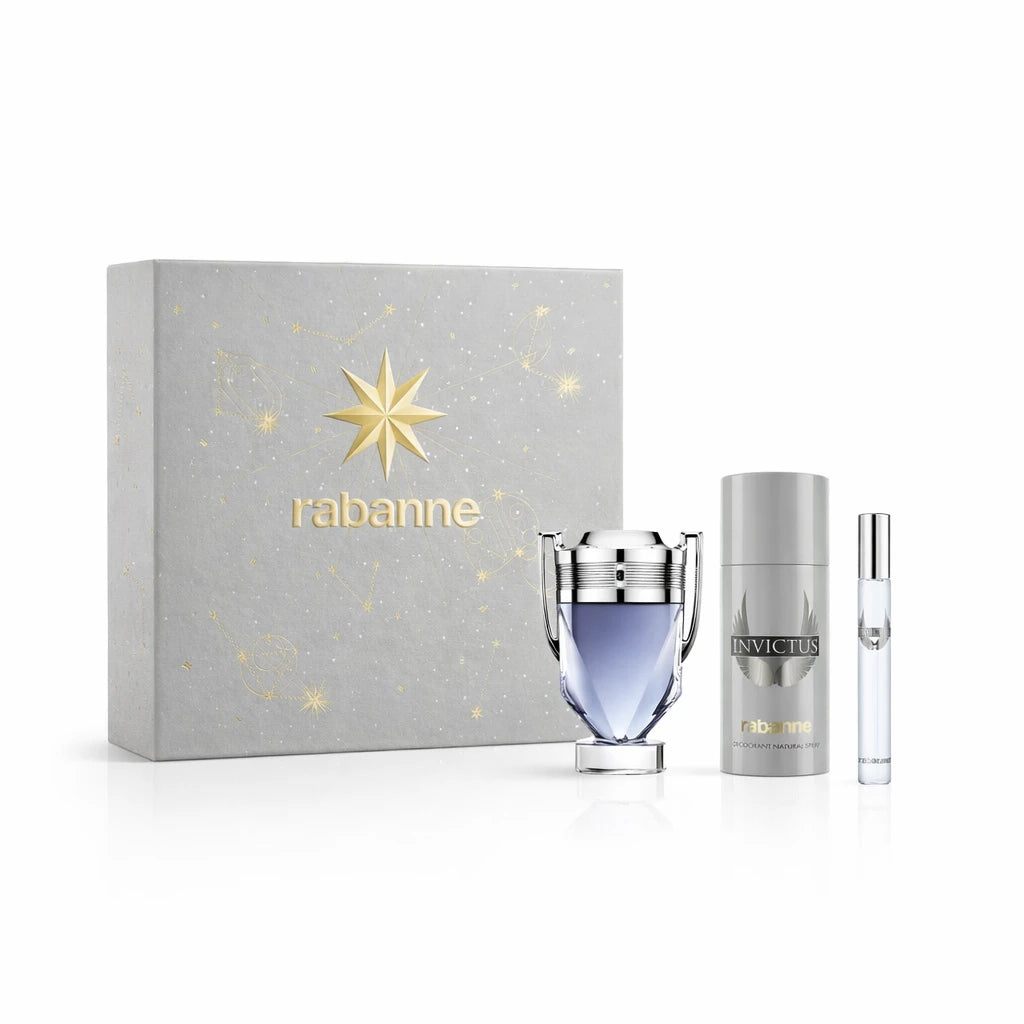 Paco Rabanne Invictus 3 Pcs Gift Set Eau de Toilette for unisex - front view on a white background