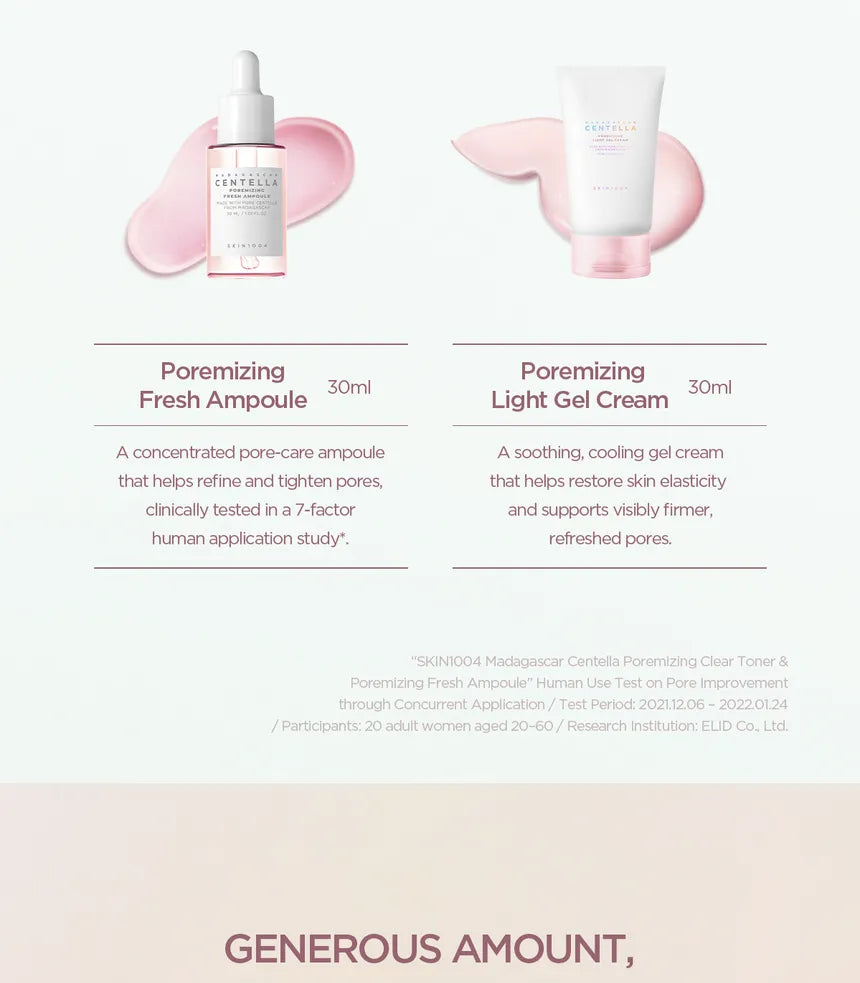 SKIN1004 Madagascar Centella Poremizing Travel Kit,  Foam 20 ml+ Gel Cream 30 ml+ Ampoule 30 ml+ Toner 30 ml