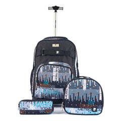 Pierre Cardin Backpack Trolley with Lunch Bag + Pencil Case black with White Polka Dots