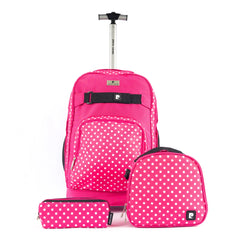 Pierre Cardin Backpack Trolley with Lunch Bag + Pencil Case black with White Polka Dots