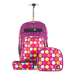 Pierre Cardin Backpack Trolley with Lunch Bag + Pencil Case black with White Polka Dots