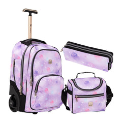 Wires Purple Jellyfish Galaxy Planet Mini Wheel School Bags Trolly Set of 3pcs