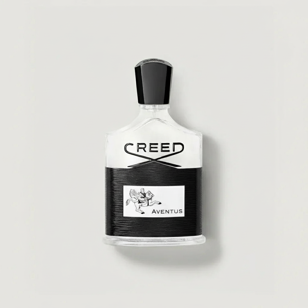 Creed Aventus perfume bottle on a light gray background