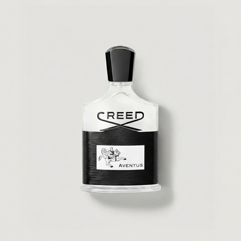 Creed Aventus perfume bottle on a light gray background