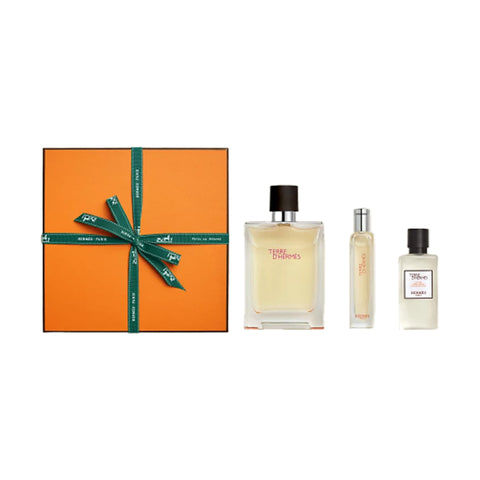 Chanel perfume set with an orange gift box on a white background