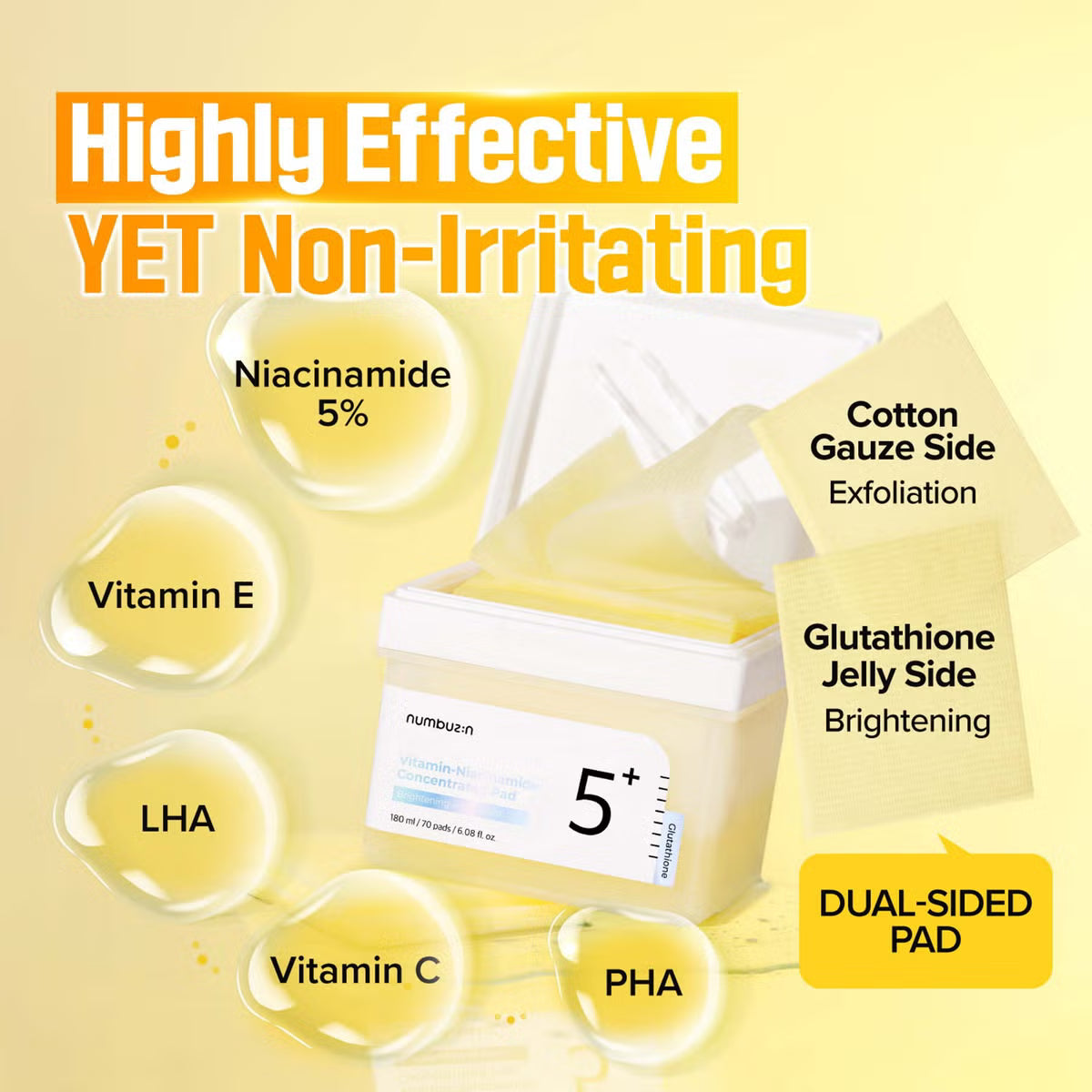 NUMBUZIN NO.5 VITAMIN + NIACINAMIDE CONCENTRATED PAD (70 PADS) 180ML