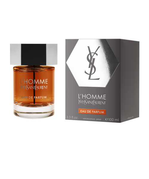 Yves Saint Laurent L'Homme Eau de Parfum bottle and packaging on a white background