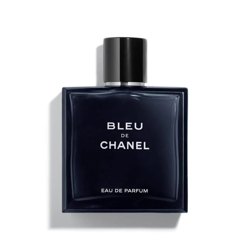 Bleu de Chanel eau de parfum bottle on a white background