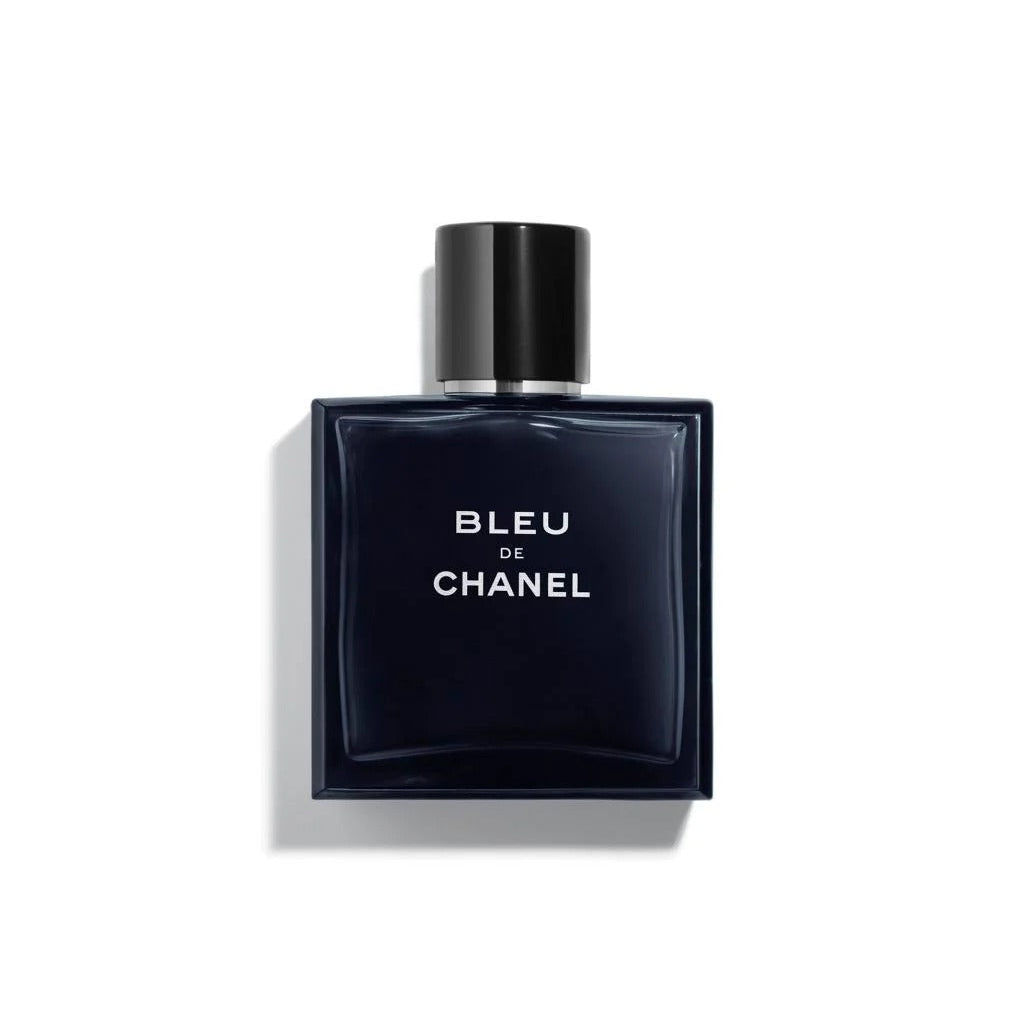 Bleu de Chanel perfume bottle on a white background