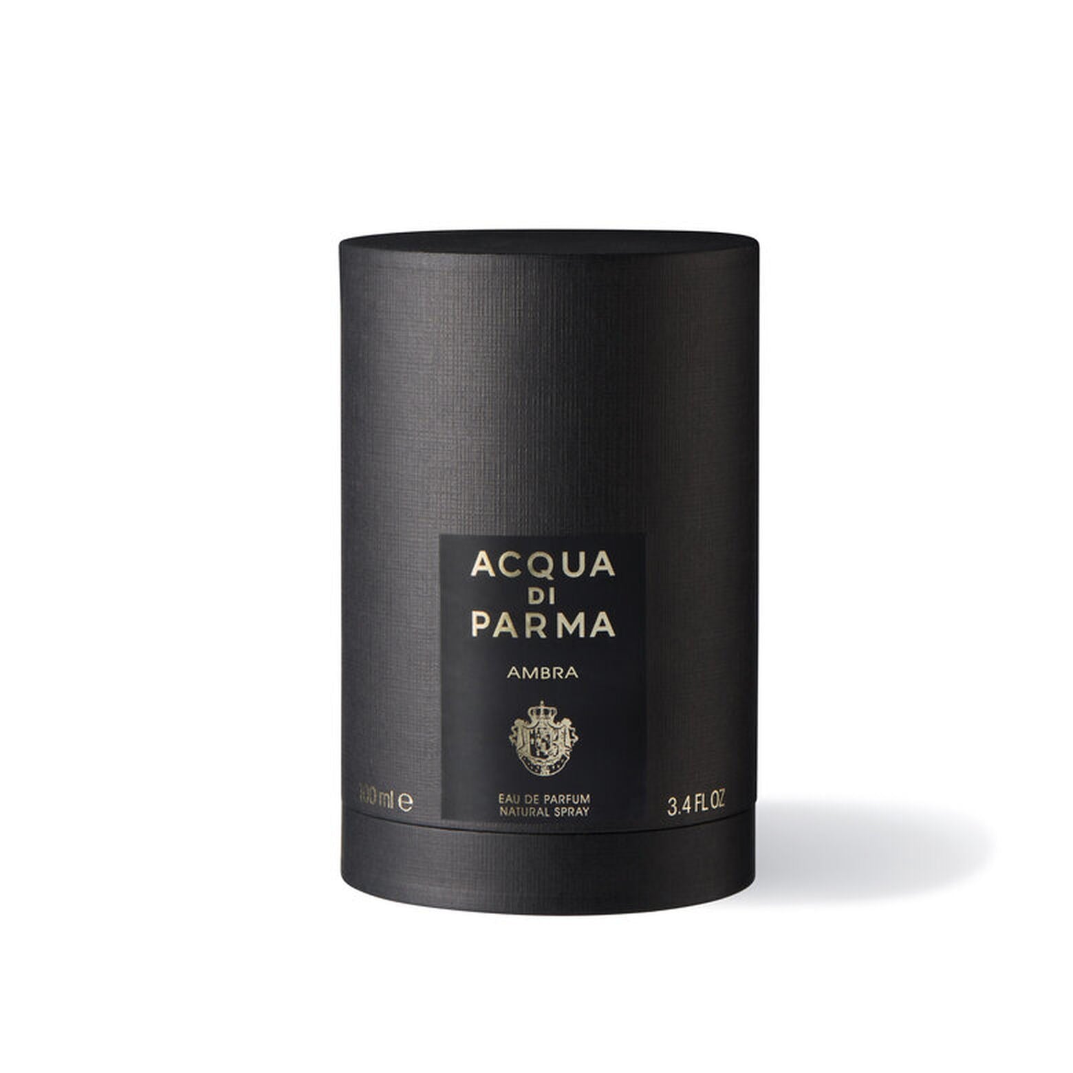 Black cylindrical container with 'Acqua di Parma' branding on a white background