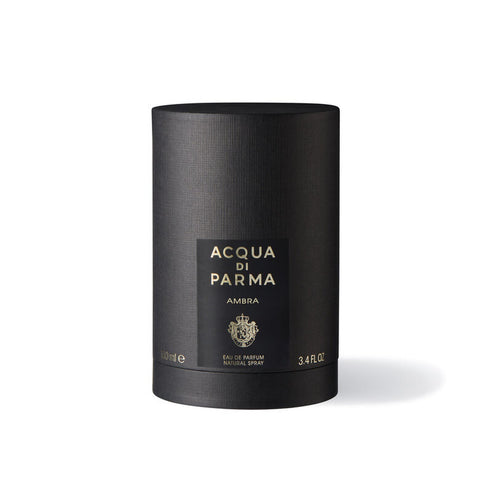 Black cylindrical container with 'Acqua di Parma' branding on a white background