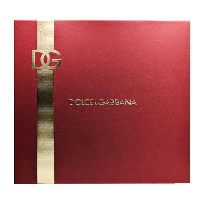 Red Dolce & Gabbana box with gold ribbon and logo