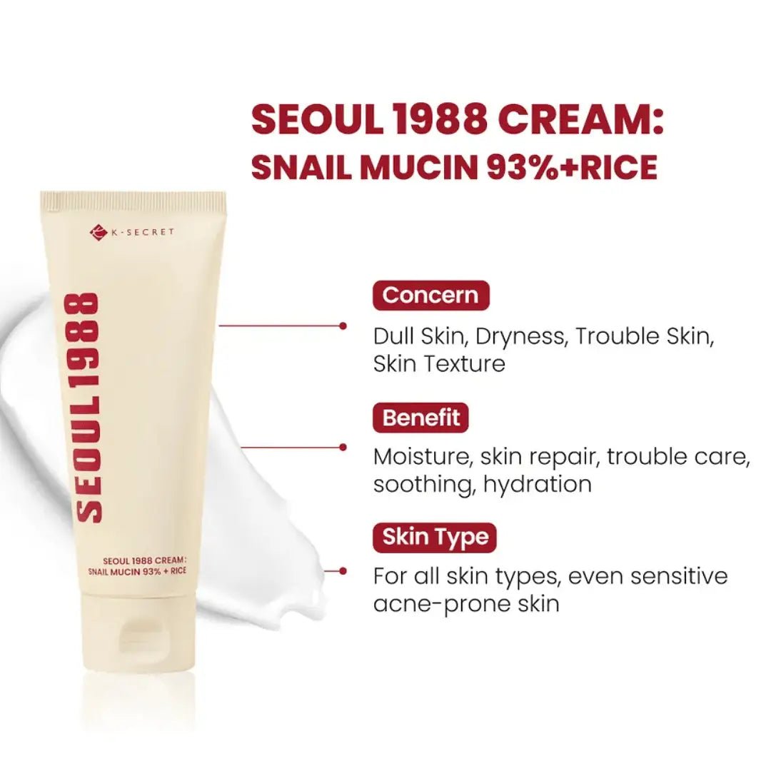 K - SECRET SEOUL 1988 SNAIL MUCIN CREAM 93% WITH RICE 100ML - Al Himyan Perfumes | عطور هميان | Oud & Luxury Fragrances - SEOL 1988