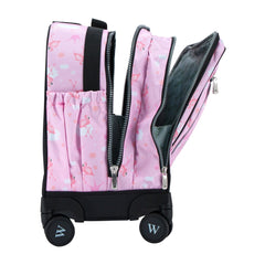 Wires Pink Flamingo 8 Wheels School Bag Trolley Set of 4(Lunch Bag & Pencil Case)+Lunch Box