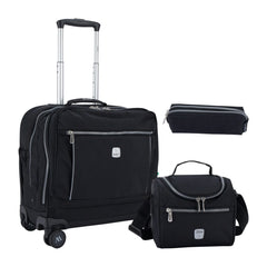 Wires Pure Black 8 Wheels School Bag Trolley Set of 4(Lunch Bag & Pencil Case)+Lunch Box