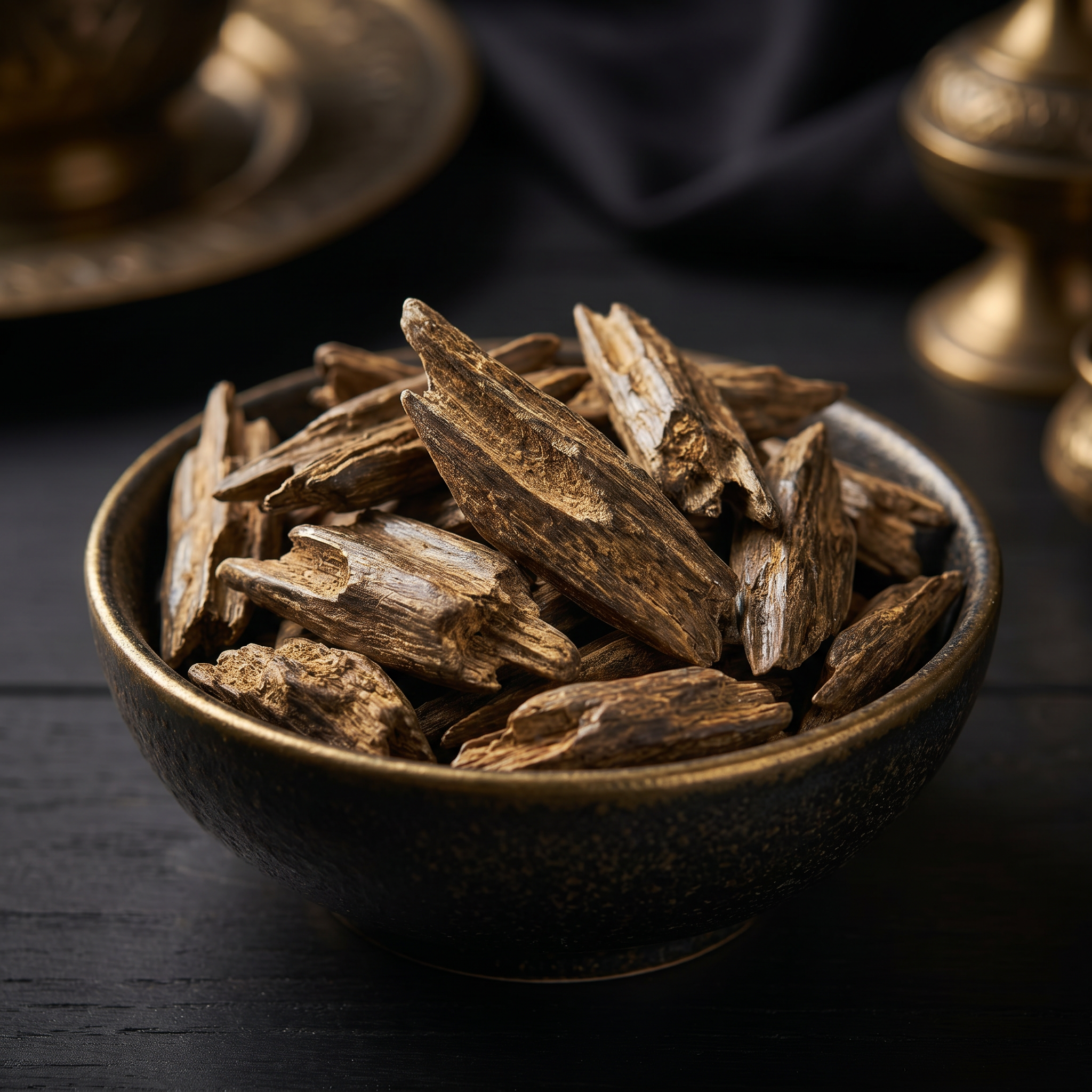 Moroccan VIP Oud Wood Chips close-up studio shot