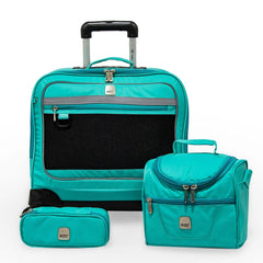 Wires 3 Piece Set - 4 Wheels School Bag trolley with Lunch Bag + Pencil Case + Water Bottle & Wires Stationary Teal