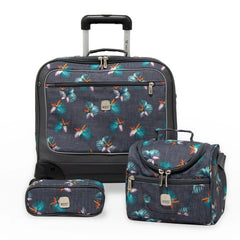 Wires 3 Pieces Set - 4 Wheels School Bag trolley with Lunch Bag + Pencil Case African Pink Design