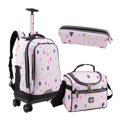 Wires 4 Wheel School Backpack Trolley Set of 3 Rainbow Rain