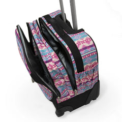 Wires 3 Pieces Set - 4 Wheels School Bag trolley with Lunch Bag + Pencil Case African Pink Design