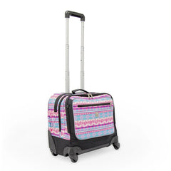 Wires 3 Pieces Set - 4 Wheels School Bag trolley with Lunch Bag + Pencil Case African Pink Design