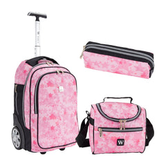 Wires Mini Wheel School Bags Trolly Set of 3pcs Star Pink