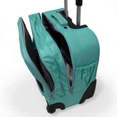 Wires 3 Piece Set - 4 Wheels School Bag trolley with Lunch Bag + Pencil Case + Water Bottle & Wires Stationary Teal