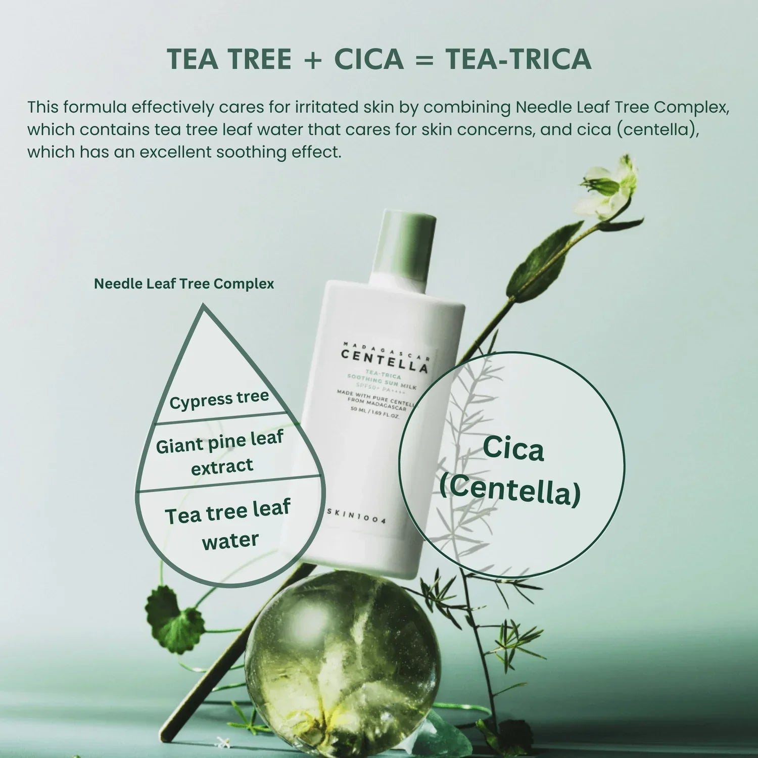 SKIN1004 Madagascar Centella Tea - Trica Soothing Sun Milk, SPF 50+ PA++++,50ML - Al Himyan Perfumes | عطور هميان | Oud & Luxury Fragrances - SKIN1004